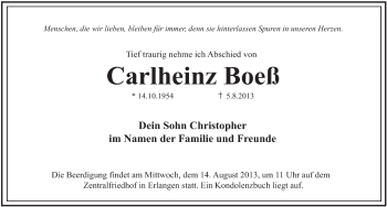Traueranzeige von Carlheinz Boeß von Pegnitz-Zeitung